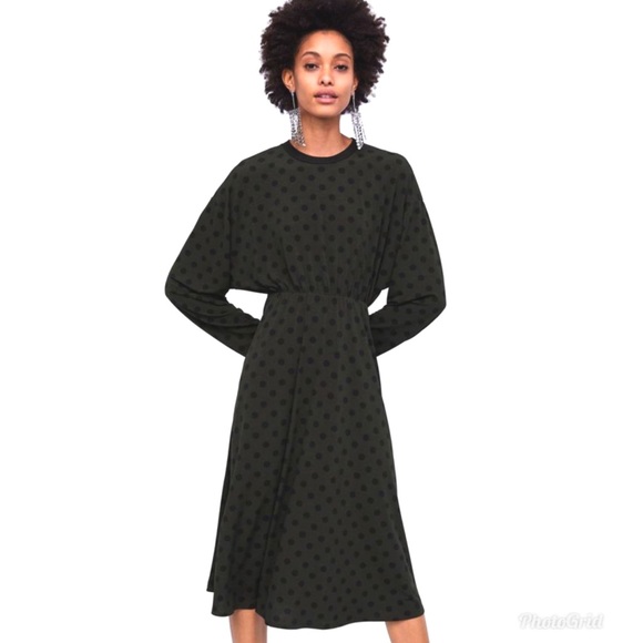 zara green dot dress